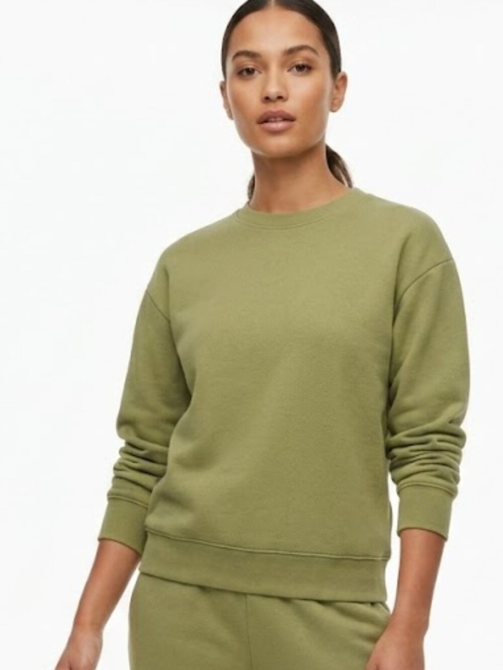 Aritzia Super Fleece Olive Green Crew Sweater
